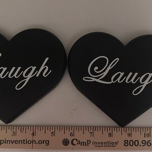 Black Heart-Shaped decor with 'Laugh' Text set of 2